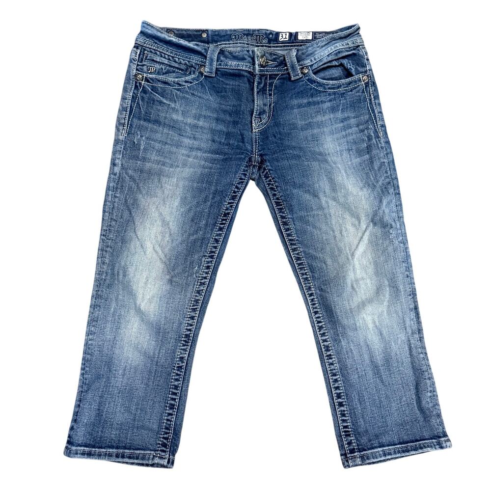 Miss Me Women’s Denim Capri Pants Capris Blue Dark Wash Studded Rhinestone 31